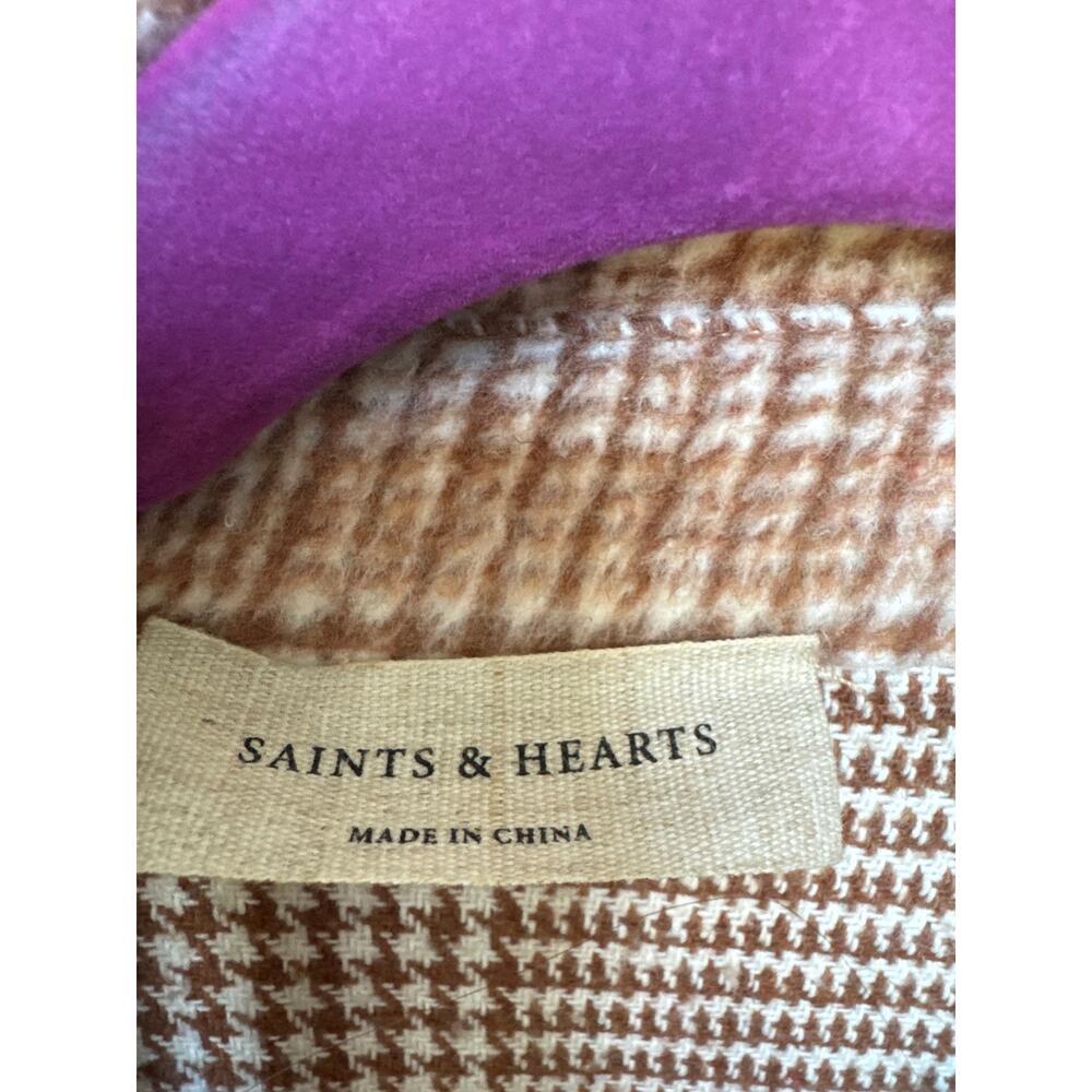 Saints & Hearts Houndstooth‎ Oversized Flannel Shacket Brown Womens Size M/L - Picture 4 of 6